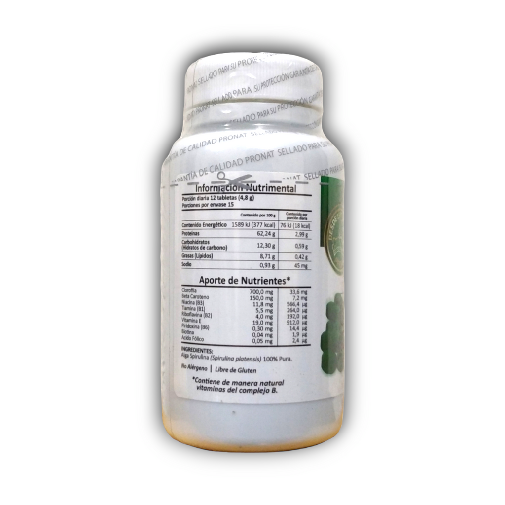 Alga Spirulina Pronat Ultra información nutrimental
