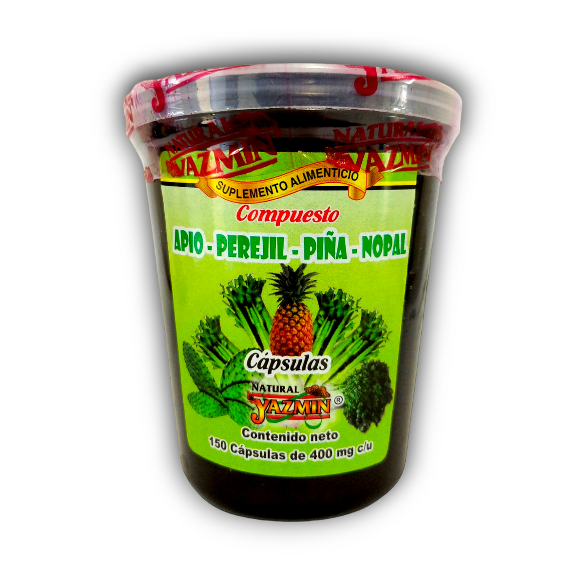 Apio Perejil Piña Nopal Natural Yazmín 150 cápsulas de 400 mg