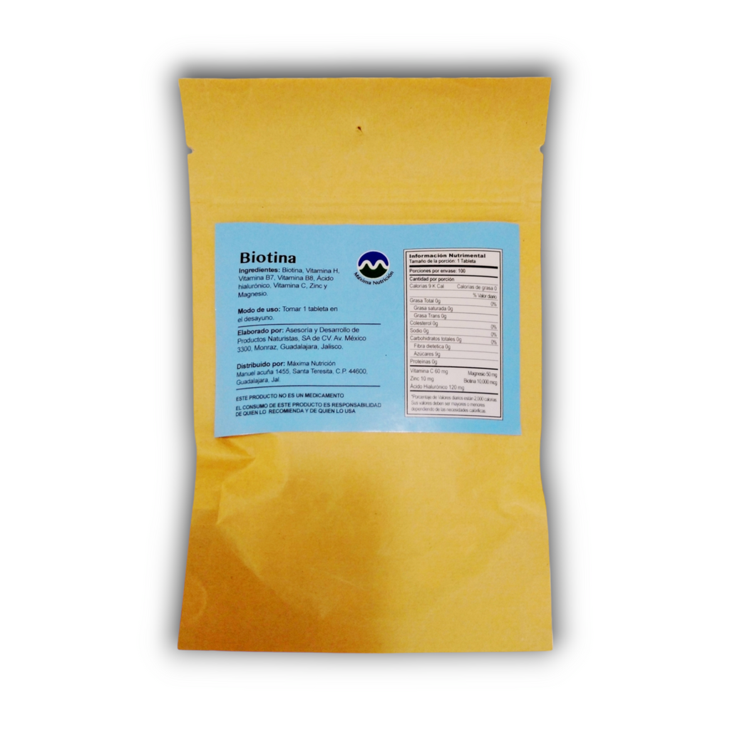 Biotina Máxima Nutrición ingredientes e información nutrimental