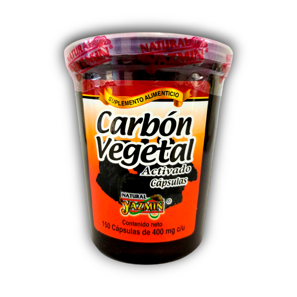 Carbón Vegetal Activado Natural Yazmín 150 cápsulas de 400 mg