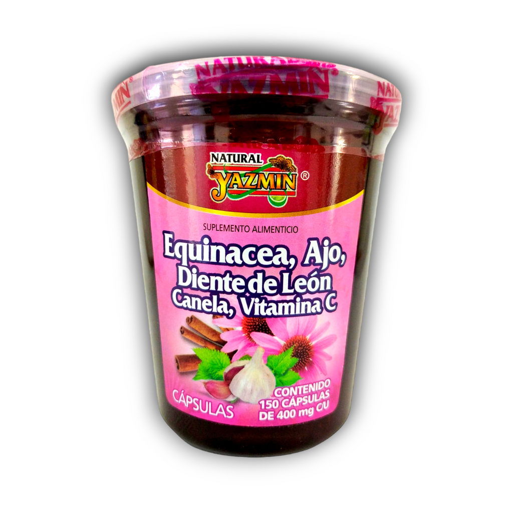 Natural Yazmín Equinácea Ajo Diente de León Canela Vitamina C 150 cápsulas