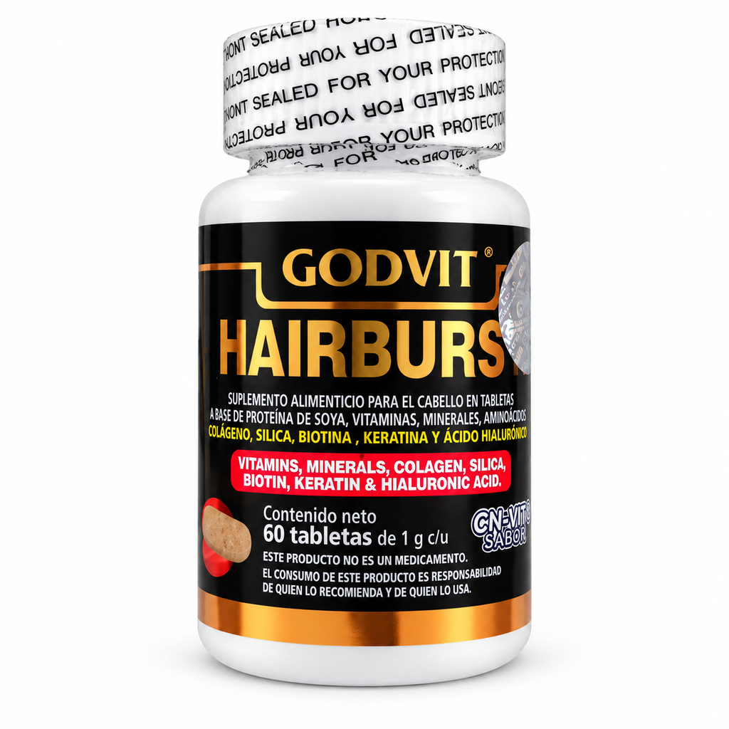 GODVIT Hairburs 60 tabletas - frente sobre fondo blanco