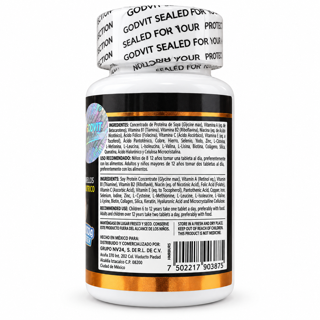GODVIT Hairburs - ingredientes y modo de uso sobre fondo blanco