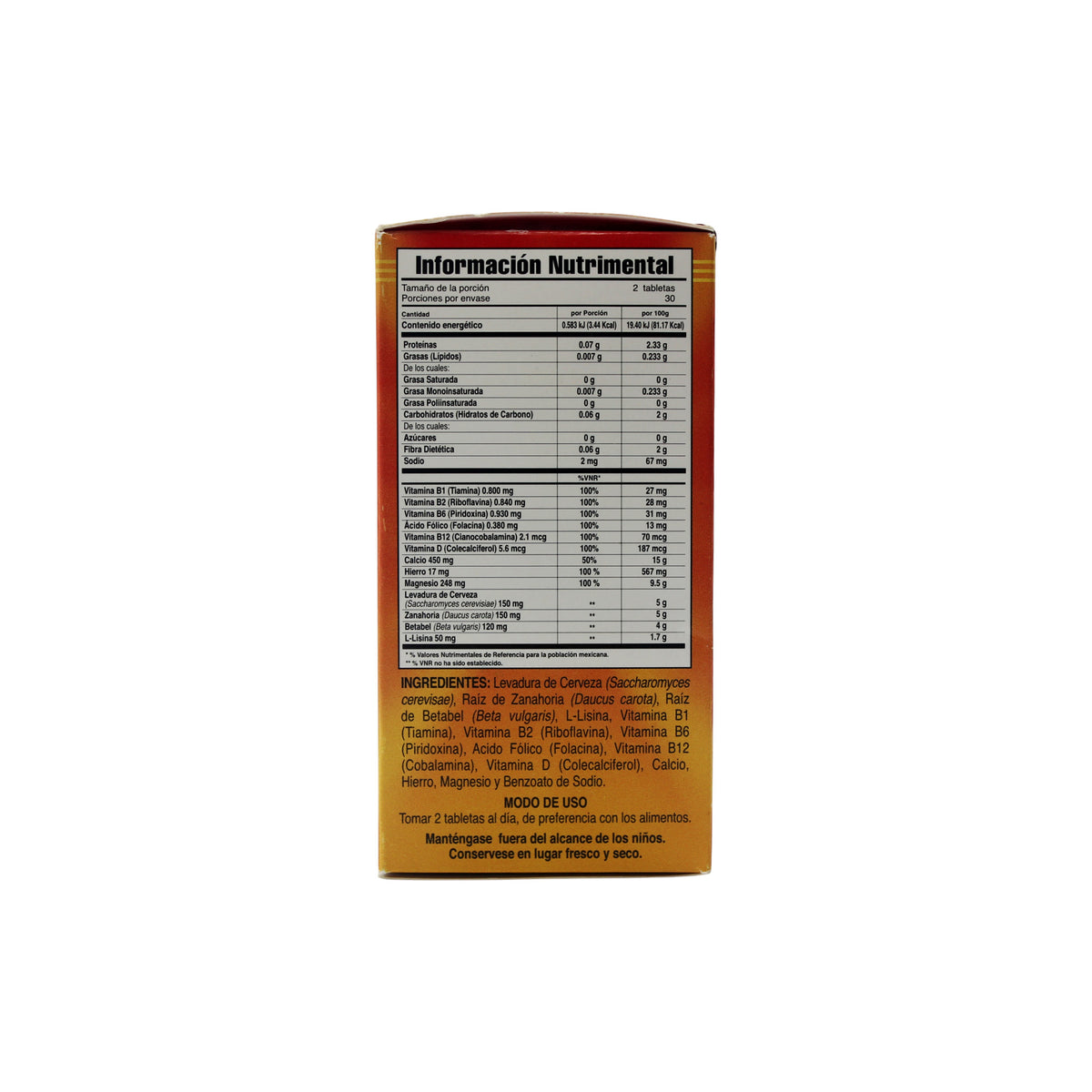Iron and Vitamins GN+Vida - información nutrimental