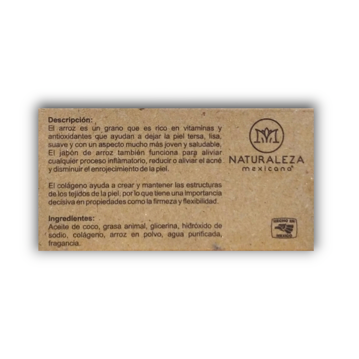Jabón artesanal Arroz y Colágeno Naturaleza Mexicana - ingredientes