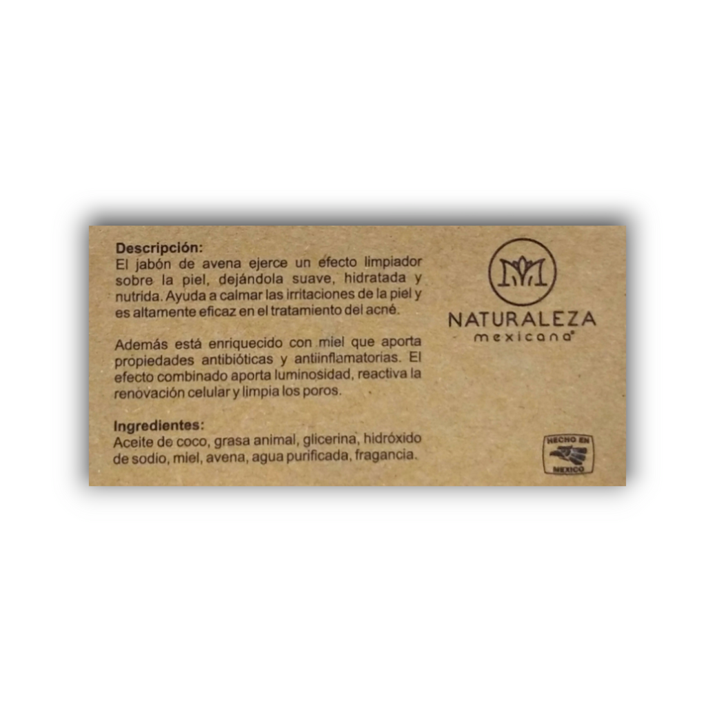 Jabón artesanal Avena y Miel Naturaleza Mexicana - ingredientes