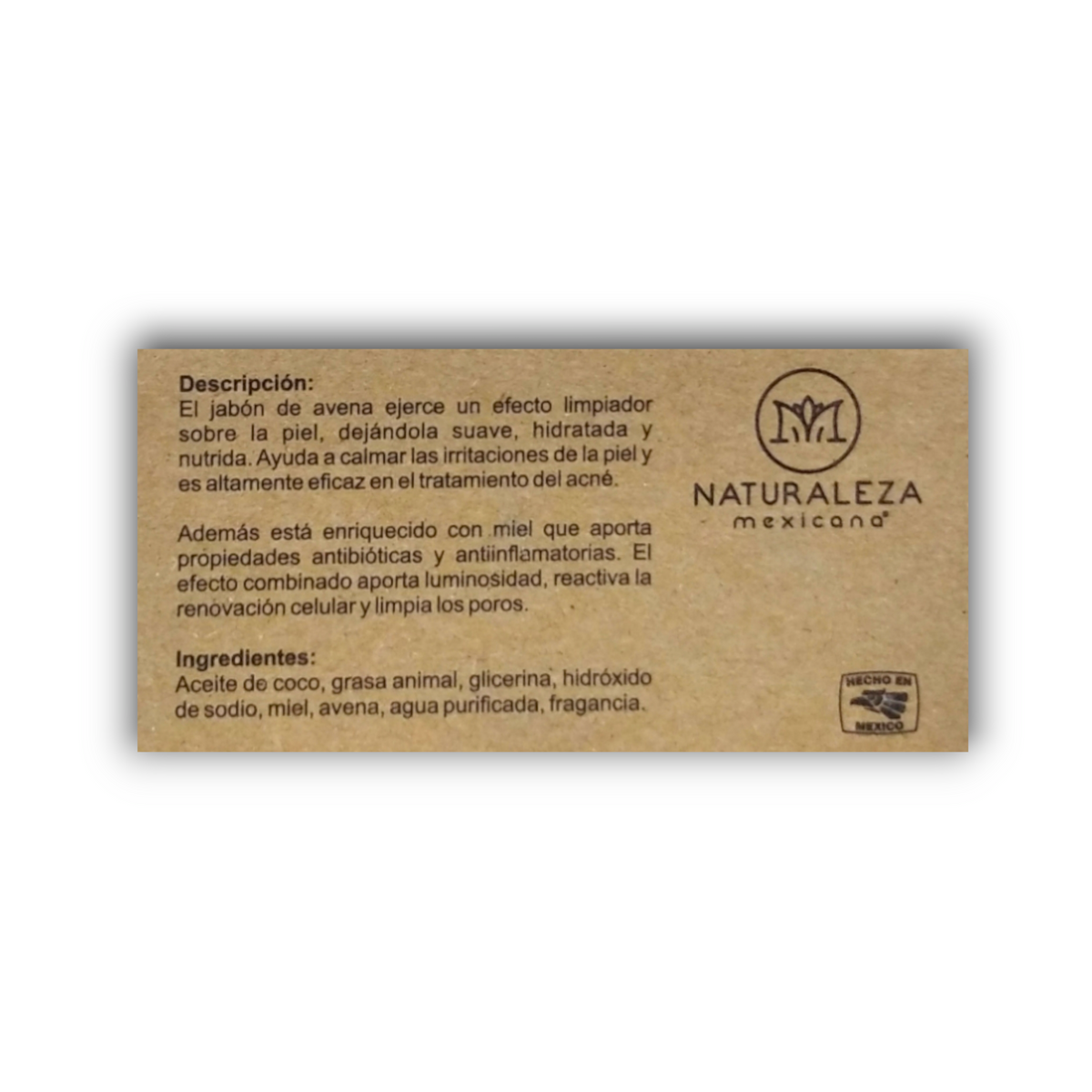 Jabón artesanal Avena y Miel Naturaleza Mexicana - ingredientes