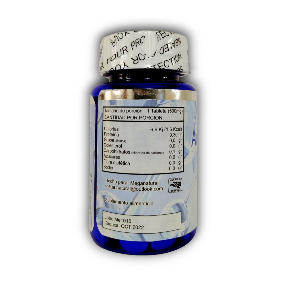 Información nutrimental Mega Natural Ácido Hialurónico