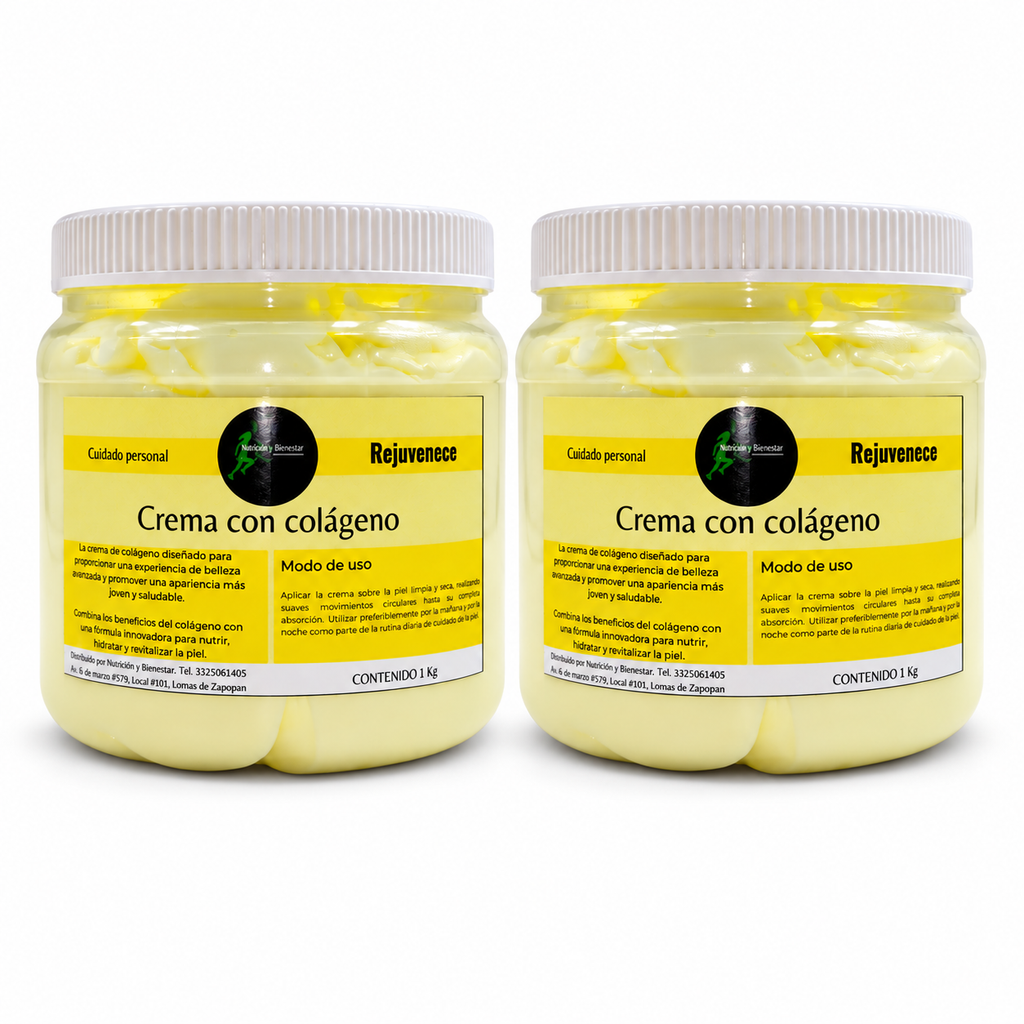 Paquete de dos cremas con colágeno de 1 kg sobre fondo blanco