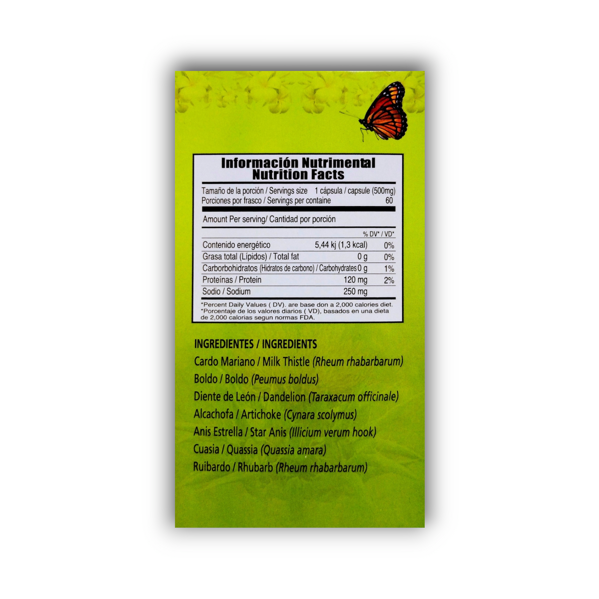 Silimarino Natural Yazmín ingredientes e información nutrimental
